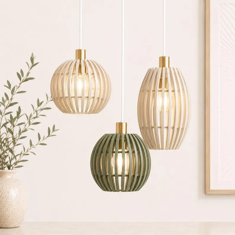 Bergen Triple Pendant Light | Scandinavian Wooden Ceiling Lamp Set