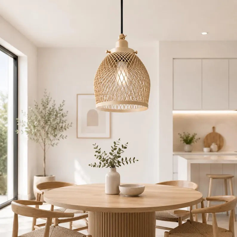 Haven Pendant Light | Scandinavian Woven Hanging Lamp | Japandi Woven Pendant Light for Cozy Interiors