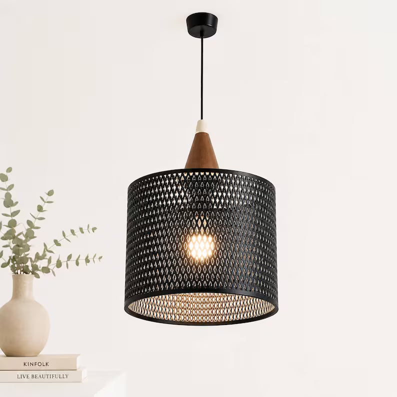 Scandinavian Pendant Light, Geometric Ceiling Lamp, Japandi Lighting, Modern Hanging Light, Bedroom Decor