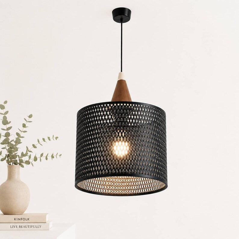 Scandinavian Pendant Light, Geometric Ceiling Lamp, Japandi Lighting, Modern Hanging Light, Bedroom Decor