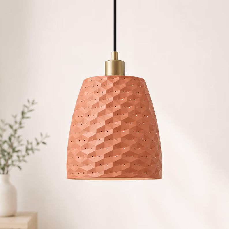 Onyx Pendant Light | Modern Geometric Nordic Hanging Lamp | Luxury Textured Pendant Light with Brass Accen