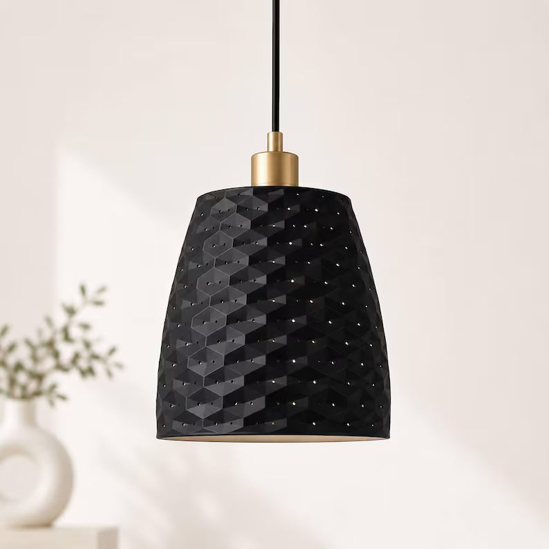 Onyx Pendant Light | Modern Geometric Nordic Hanging Lamp | Luxury Textured Pendant Light with Brass Accen