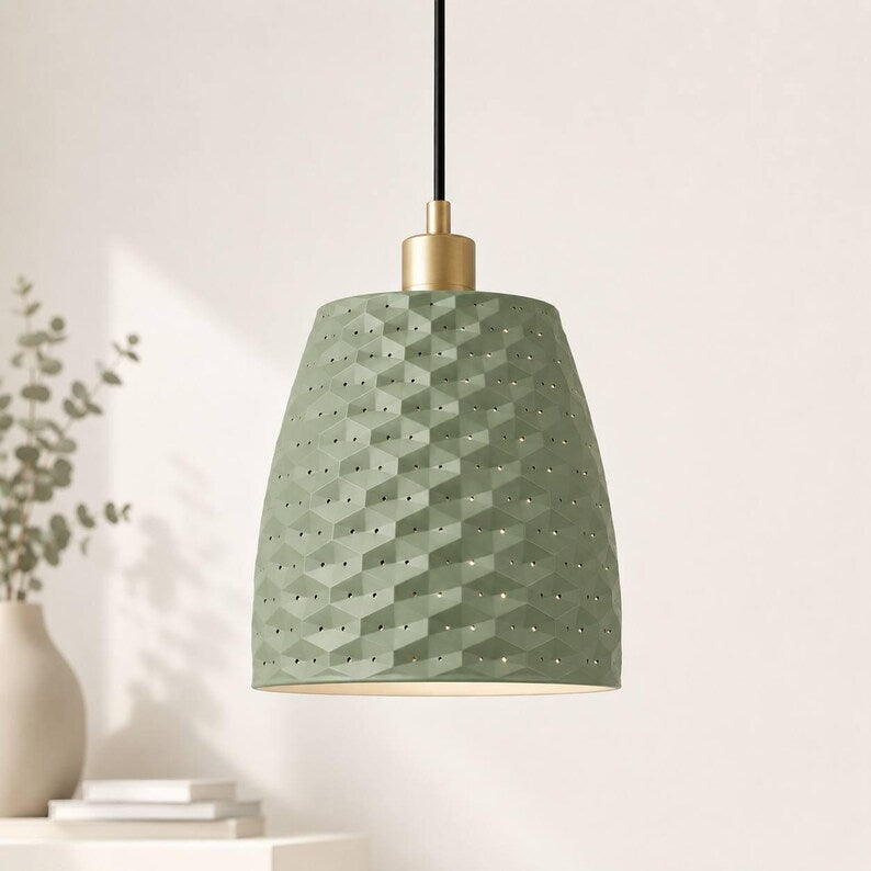 Onyx Pendant Light | Modern Geometric Nordic Hanging Lamp | Luxury Textured Pendant Light with Brass Accen