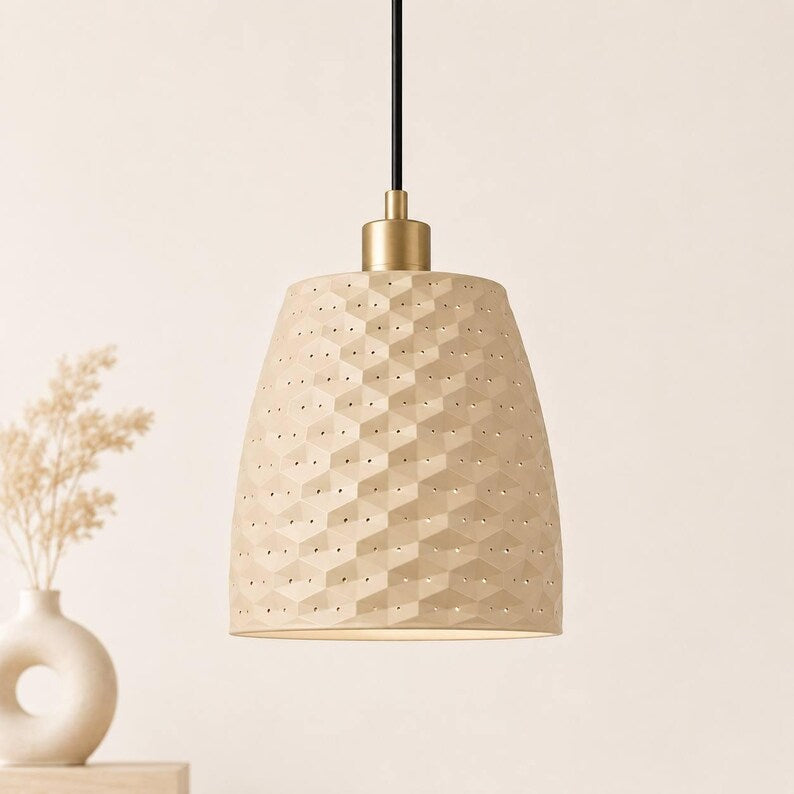 Onyx Pendant Light | Modern Geometric Nordic Hanging Lamp | Luxury Textured Pendant Light with Brass Accen