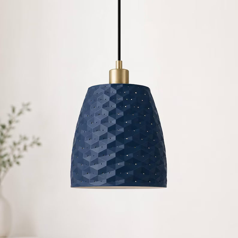 Onyx Pendant Light | Modern Geometric Nordic Hanging Lamp | Luxury Textured Pendant Light with Brass Accen