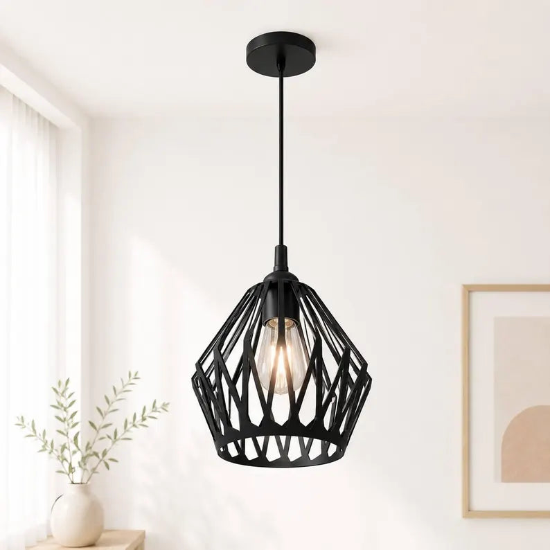 Atlas Pendant Light | Modern Geometric Industrial Pendant Lamp | Scandinavian Cage Pendant Light for Kitc