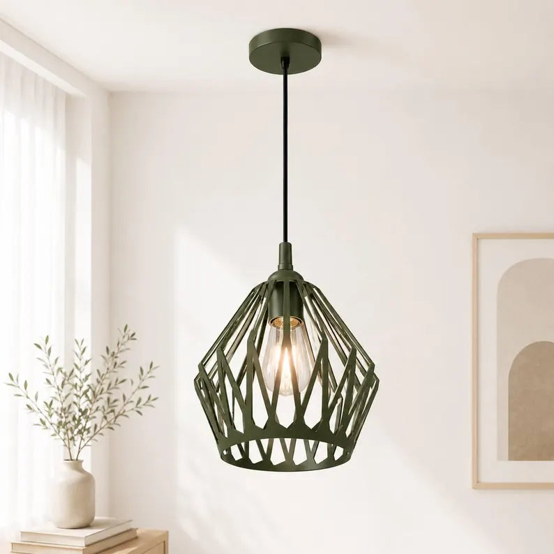 Atlas Pendant Light | Modern Geometric Industrial Pendant Lamp | Scandinavian Cage Pendant Light for Kitc