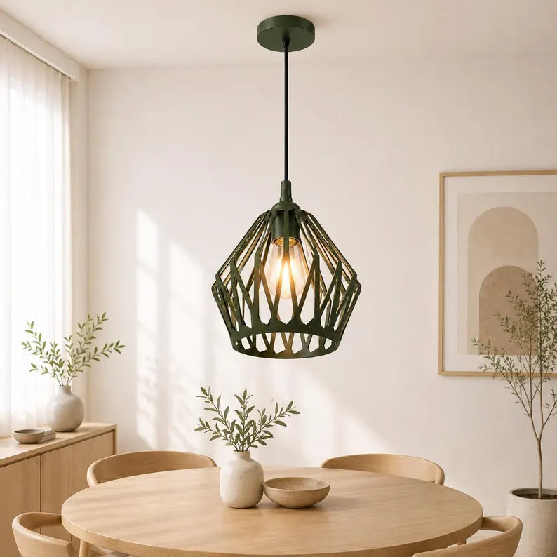 Atlas Pendant Light | Modern Geometric Industrial Pendant Lamp | Scandinavian Cage Pendant Light for Kitc