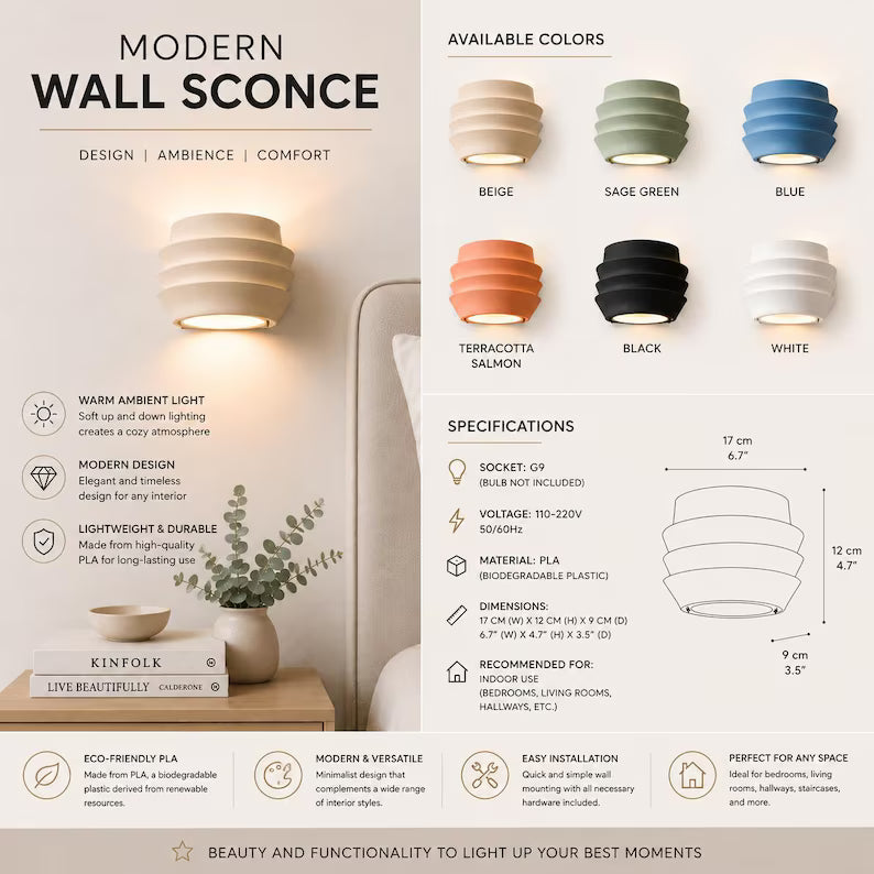 Modern Wall Sconce Lamp | Scandinavian Bedside Light | Minimalist Up Down Wall Light | Aluminum Indoor Sconce | Japandi Home Decor Lighting