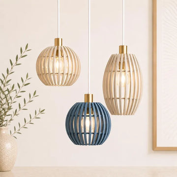 Bergen Triple Pendant Light | Scandinavian Wooden Ceiling Lamp Set