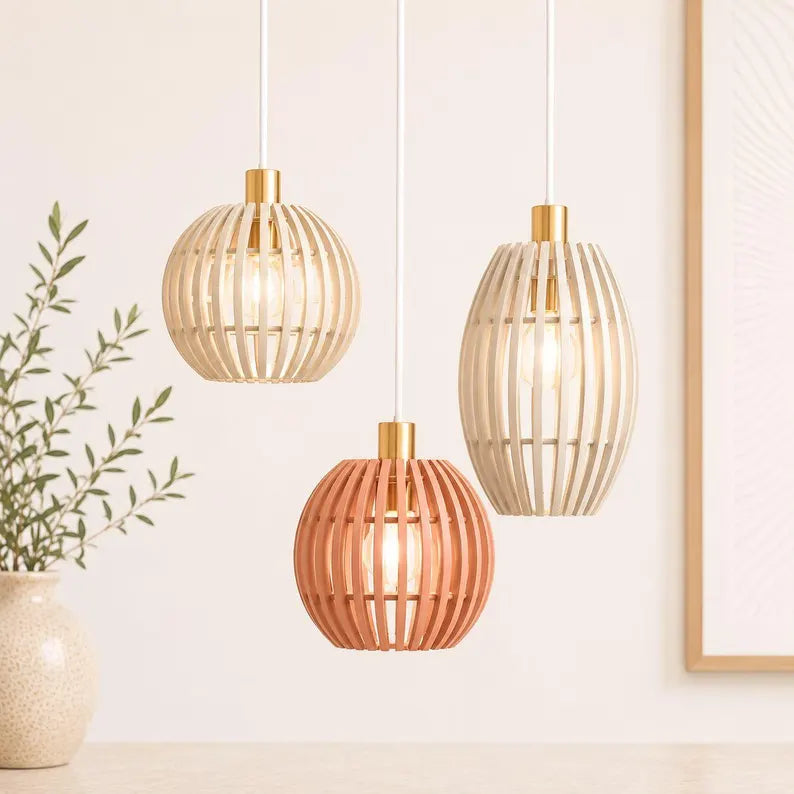 Bergen Triple Pendant Light | Scandinavian Wooden Ceiling Lamp Set