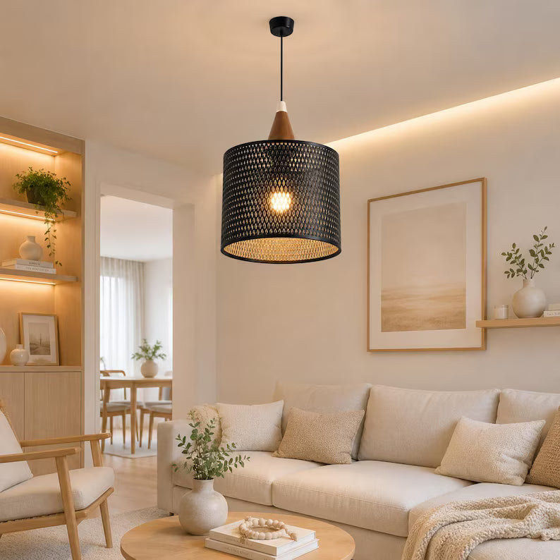 Scandinavian Pendant Light, Geometric Ceiling Lamp, Japandi Lighting, Modern Hanging Light, Bedroom Decor
