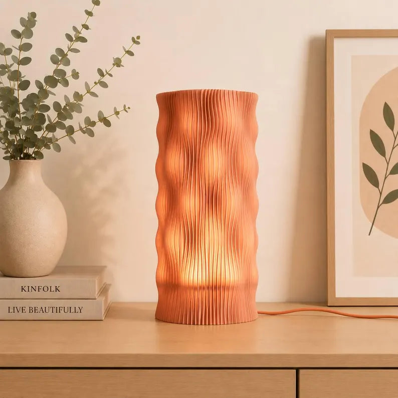 Abajur de mesa Cascade Fluted Wave, luminária de cabeceira, luz noturna ambiente escandinava japonesa, presente de decoração moderna para casa