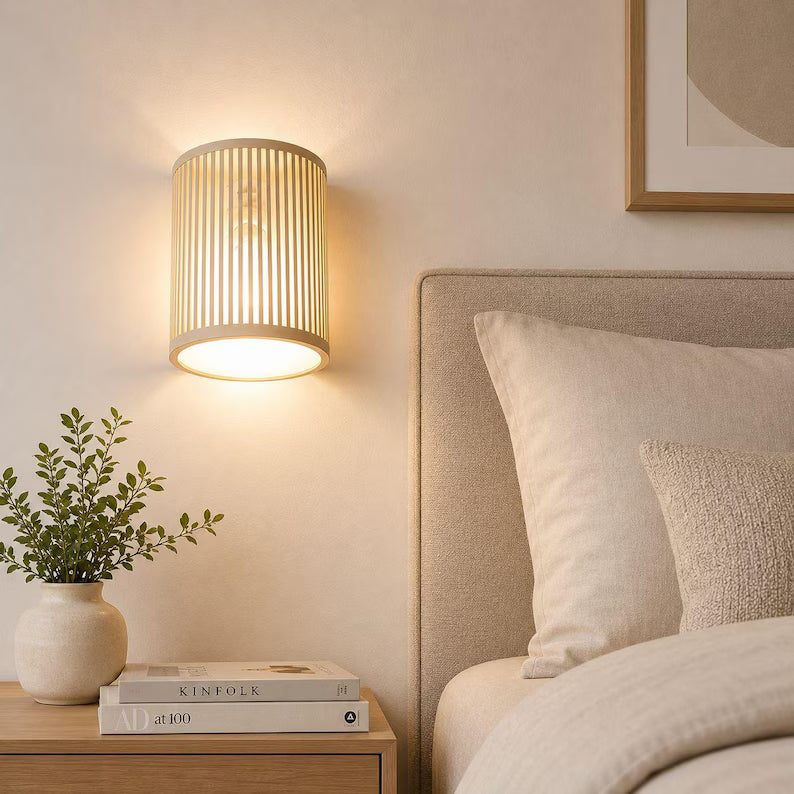 Aplique de parede ripado em plástico reciclado, iluminação para cima/para baixo, luminária de cabeceira moderna
